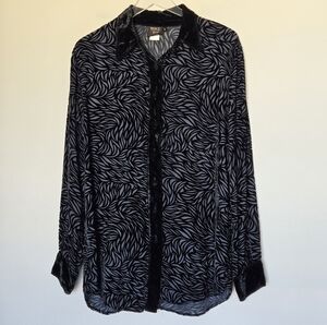 Mike & Tod Silk Blend Velvet Burnt-Out Long Sleeve Sheer Blouse Black Size M